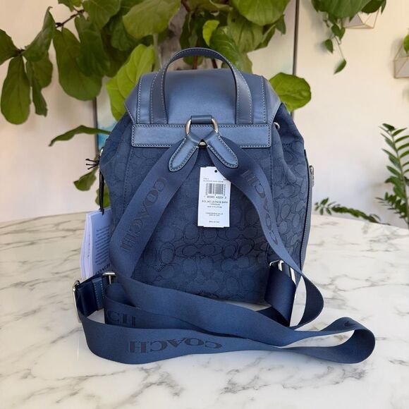 NWT COACH Pace Large Backpack In Signature Jacquard Blue Denim Silver CT812 main image 5